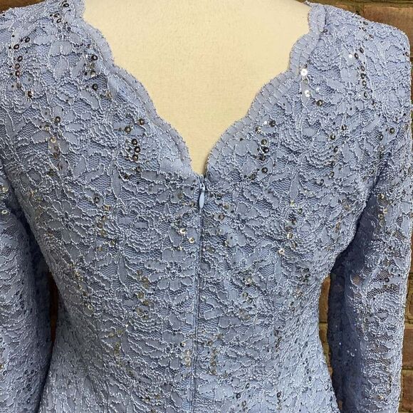 Alex Evenings 3/4 Sleeve Sequined Lace Scalloped Bodice Chiffon Skirted Gown - Picture 7 of 10